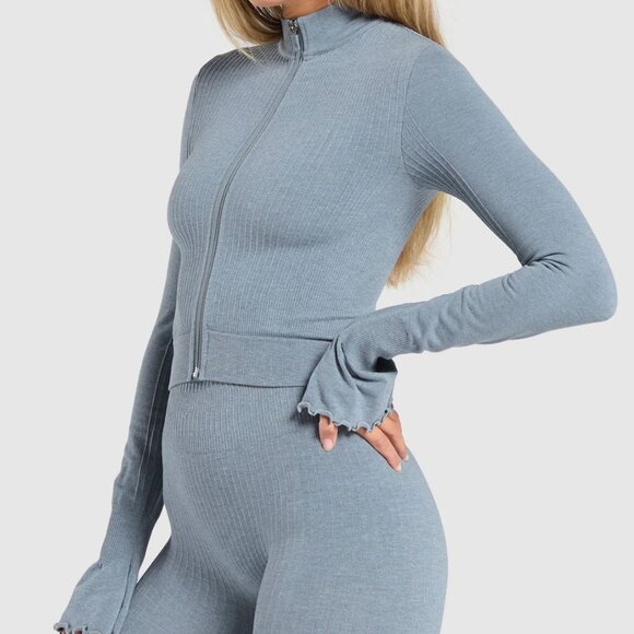 BNWT GYMSHARK 3 PCS Luxe Seamless Leggings ZIp Up Jacket & Sports Bra XS S - Picture 11 of 16